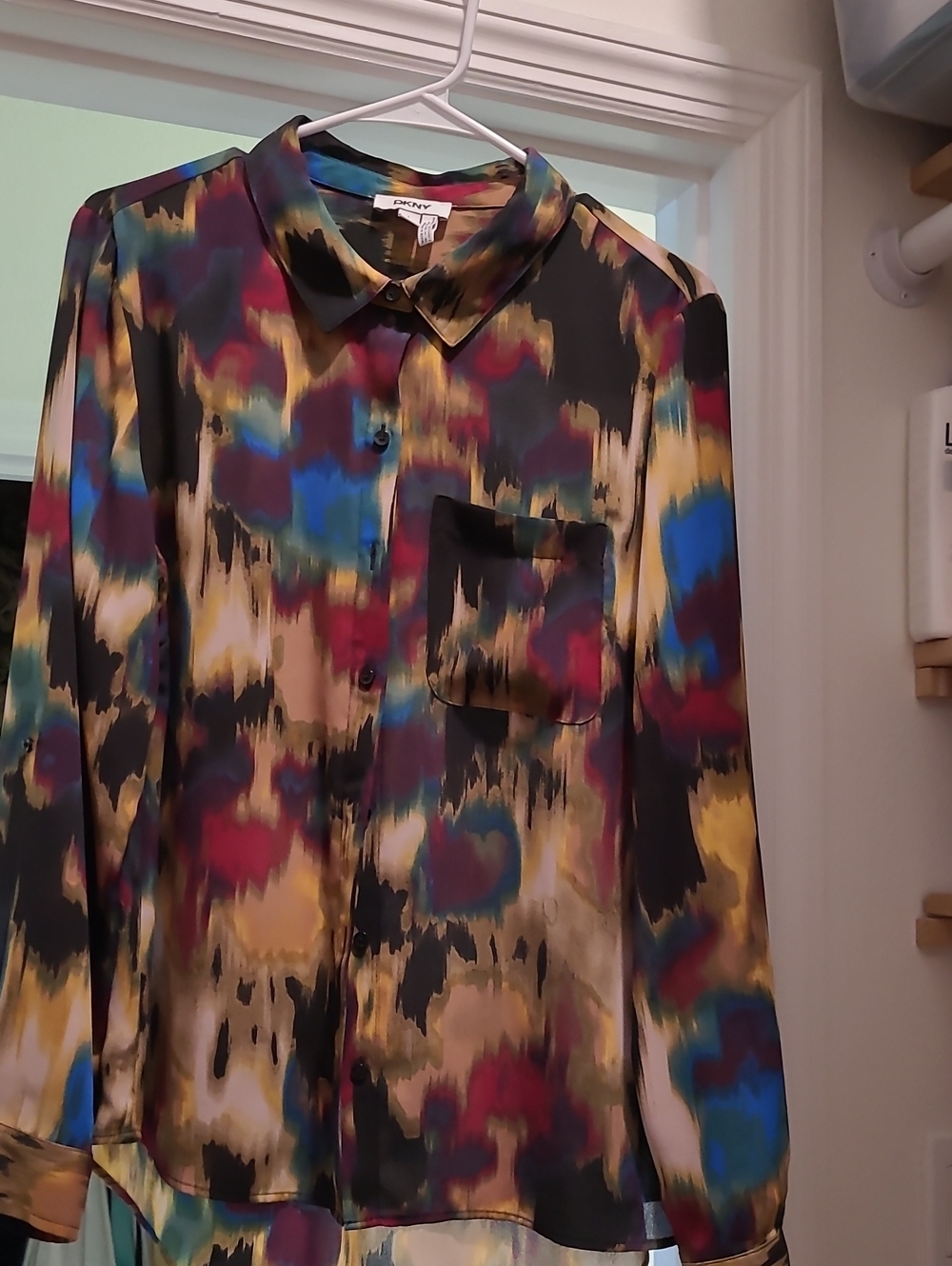 DKNY Multicolor Watercolor-Effect Satin Blouse